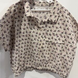 Zara Kids Beige Floral Button Down Shirt